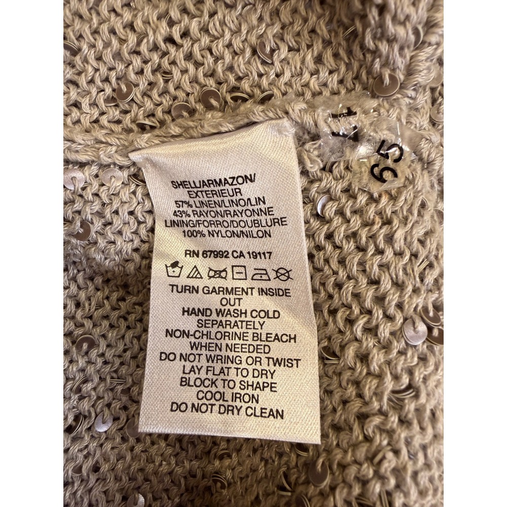 Sigrid Olsen Womens Sequin Linen Blend Sweater Pale Grey Large NWT Hand Knitted - Picture 9 of 9